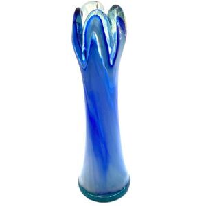 Vintage 5 Finger Blue White Swirl Swung Vase Art Glass Bud Vase Glass 8 inches